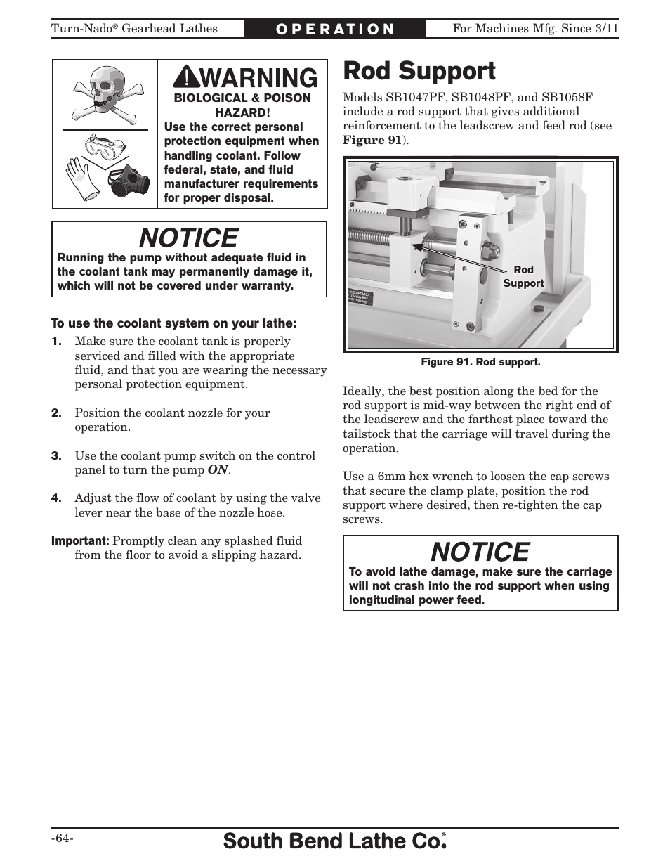 Rod support | Southbend Turn-nado Gearhead Lathe w/ Dro 21" x 60" sb1046pf User Manual | Page 66 / 140