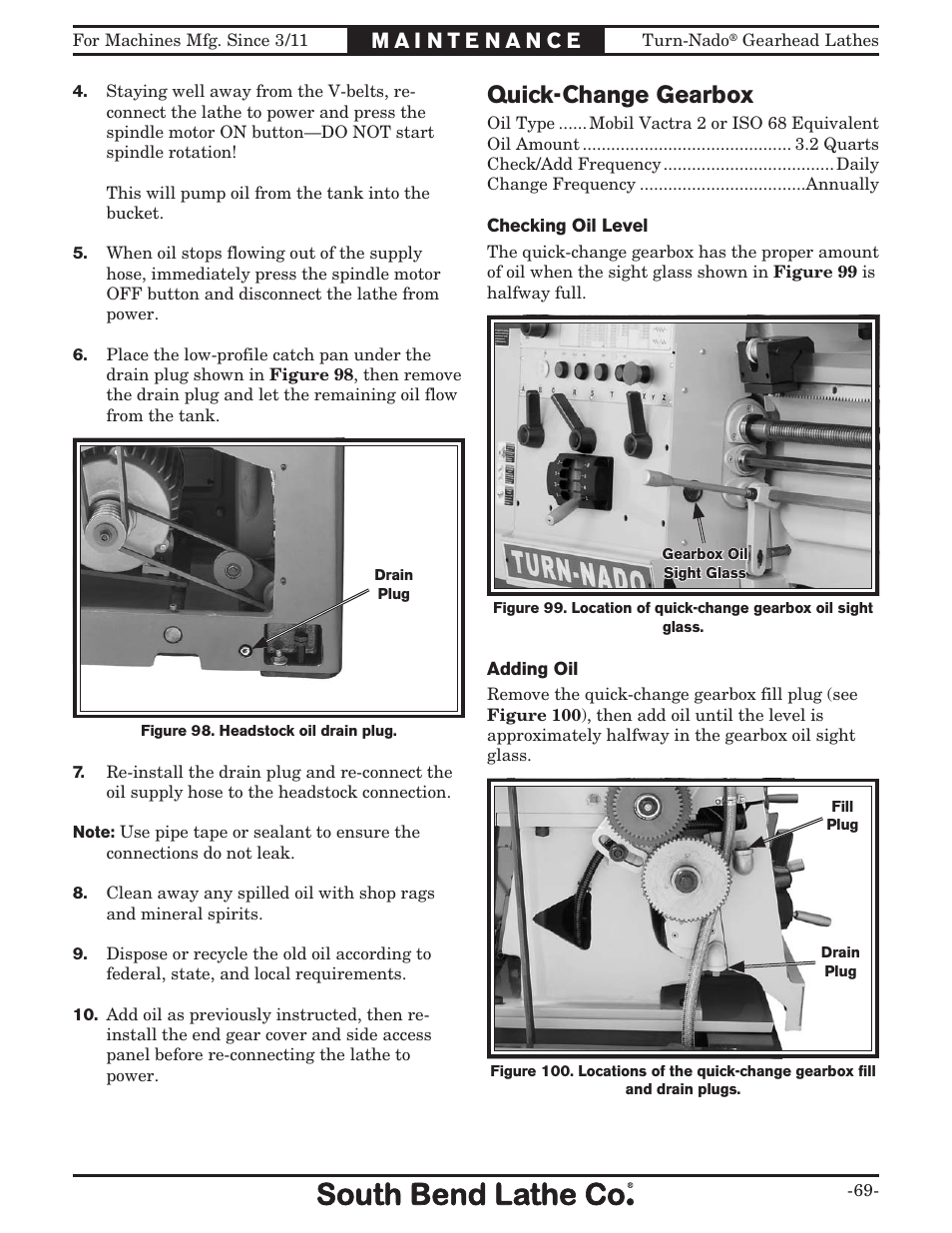 Quick-change gearbox | Southbend Turn-nado Gearhead Lathe w/ Dro 21" x 60" sb1046pf User Manual | Page 71 / 140