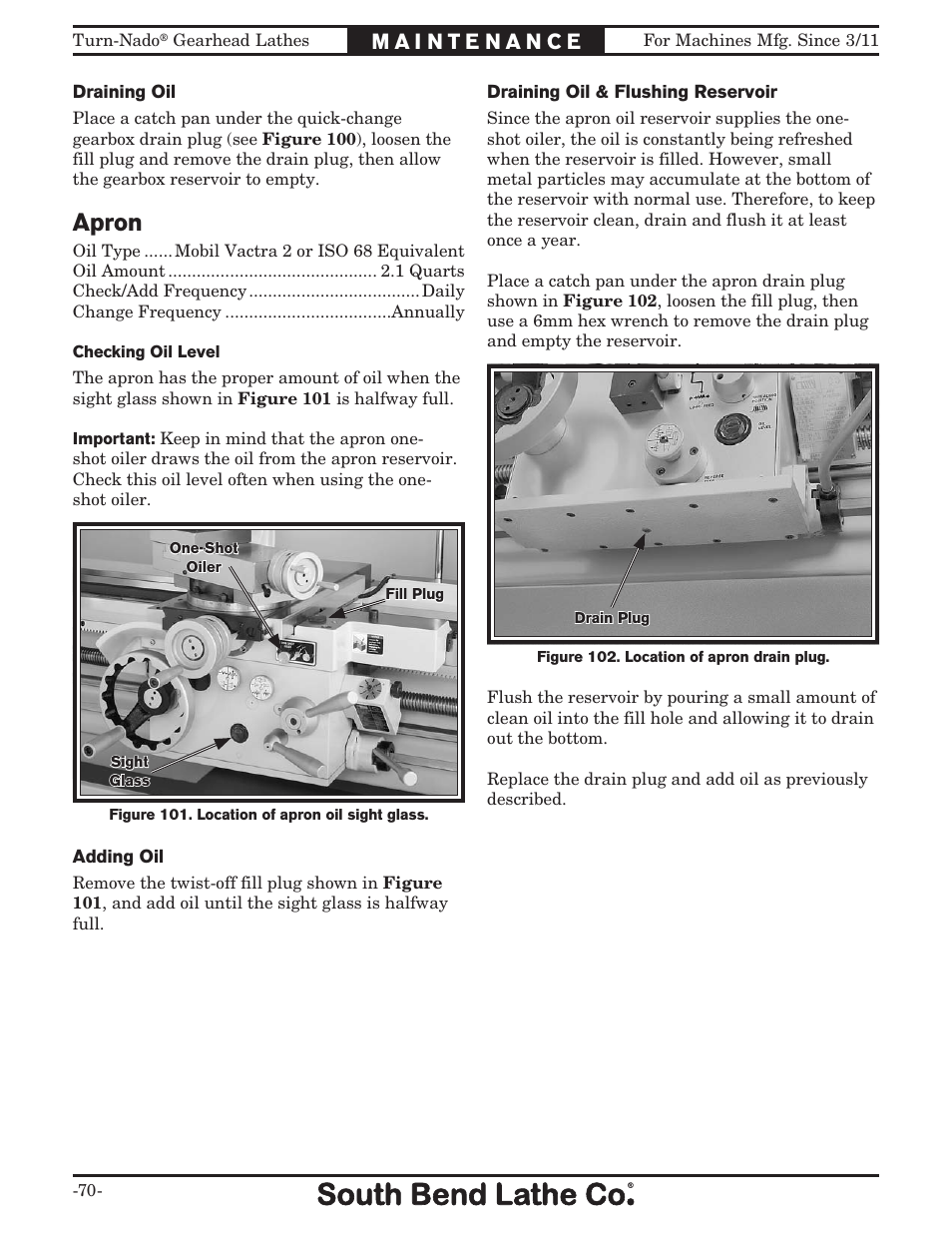 Apron | Southbend Turn-nado Gearhead Lathe w/ Dro 21" x 60" sb1046pf User Manual | Page 72 / 140