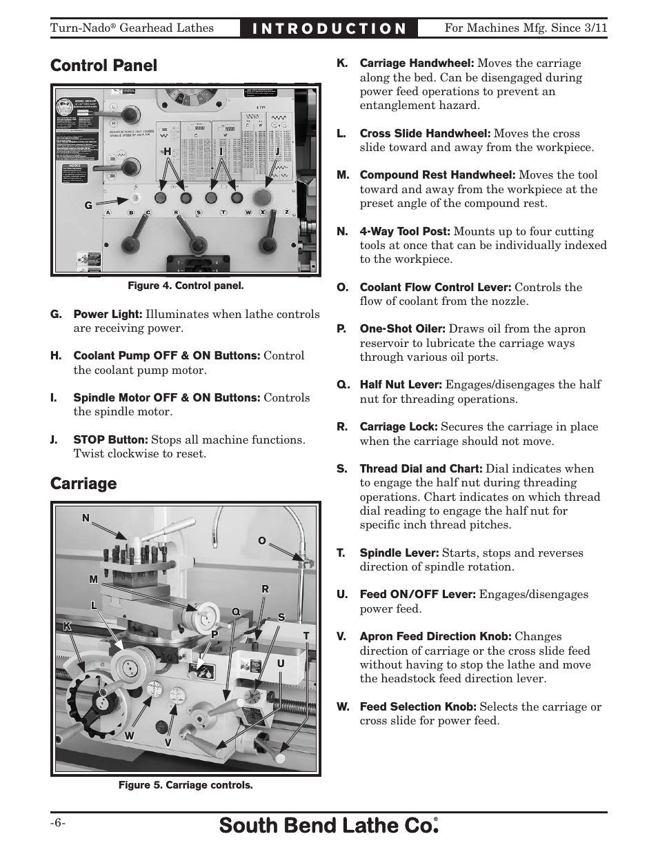 Control panel, Carriage | Southbend Turn-nado Gearhead Lathe w/ Dro 21" x 60" sb1046pf User Manual | Page 8 / 140