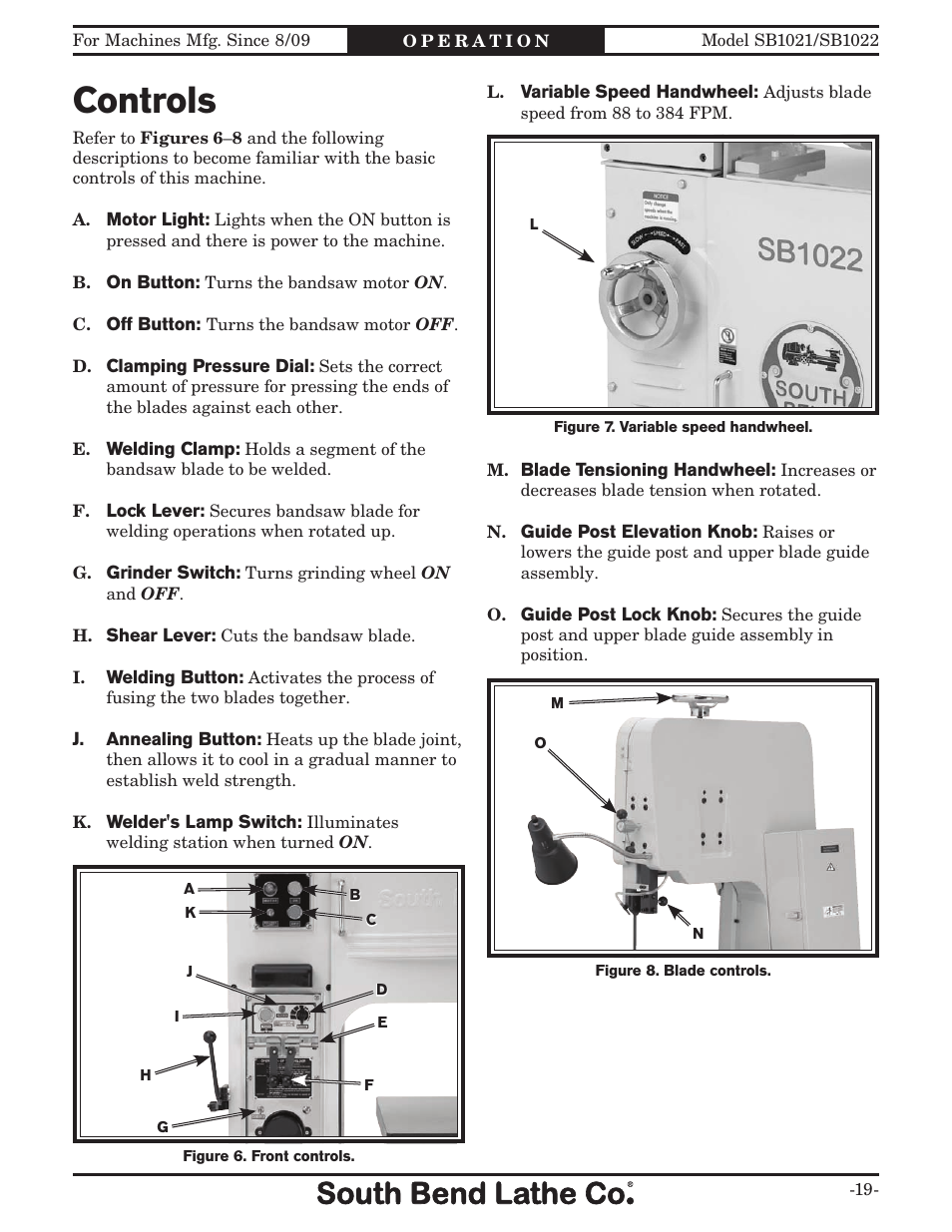 Controls | Southbend 14" METAL CUTTING BANDSAW SB1022 User Manual | Page 21 / 64