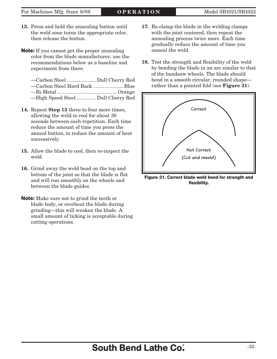 Southbend 14" METAL CUTTING BANDSAW SB1022 User Manual | Page 33 / 64