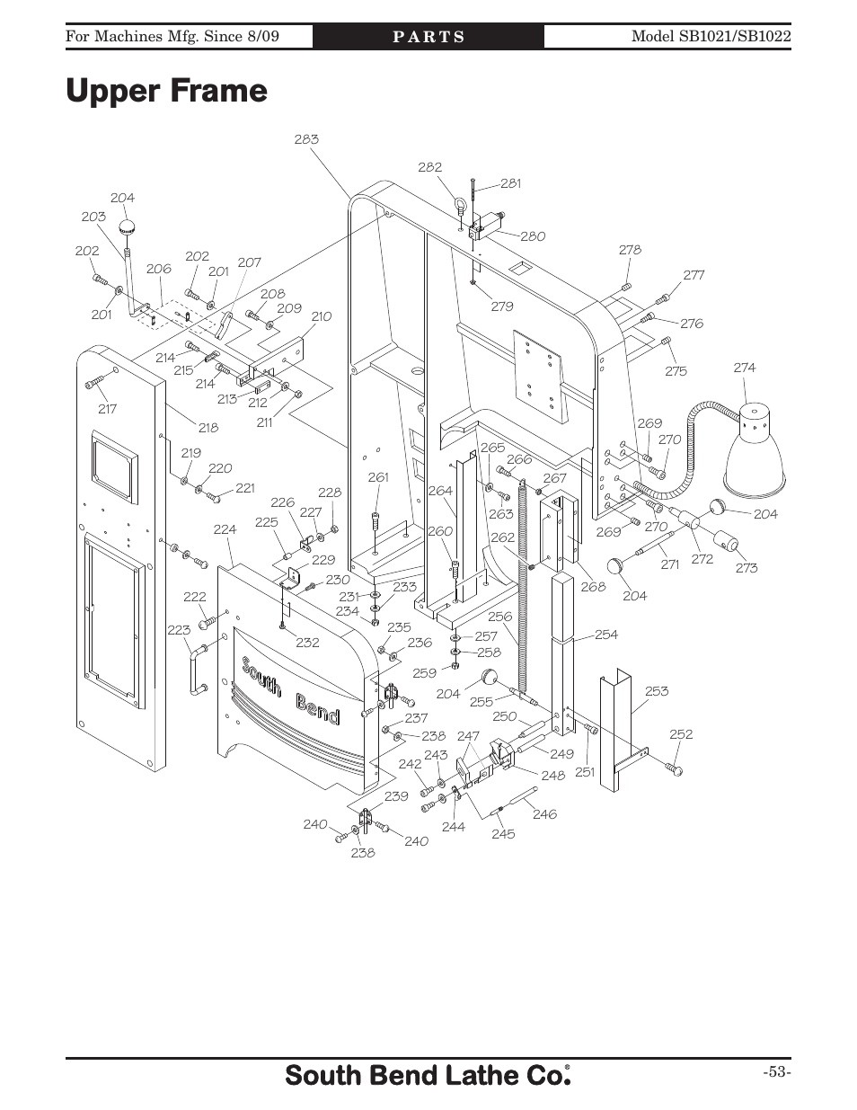 Upper frame | Southbend 14" METAL CUTTING BANDSAW SB1022 User Manual | Page 55 / 64