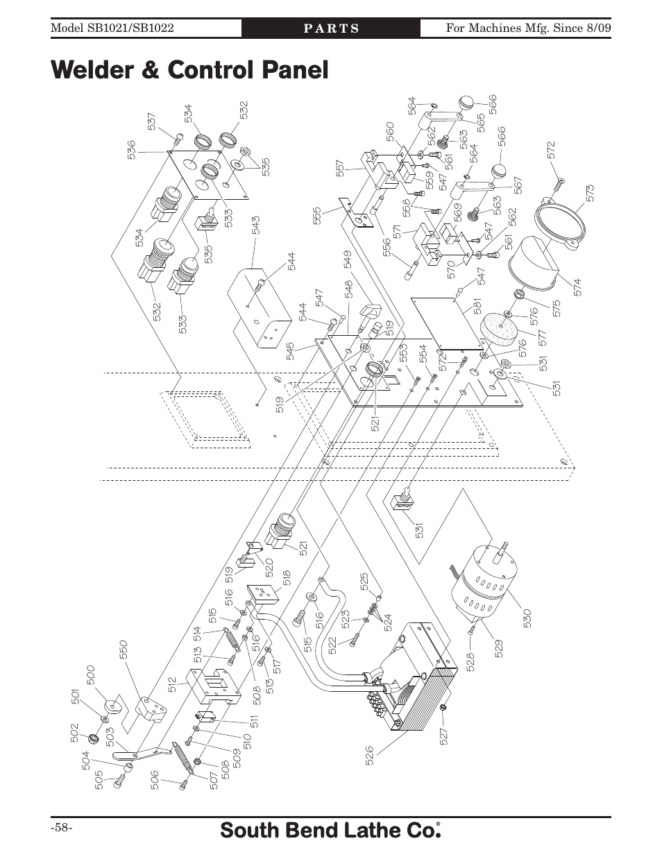 Welder & control panel | Southbend 14" METAL CUTTING BANDSAW SB1022 User Manual | Page 60 / 64