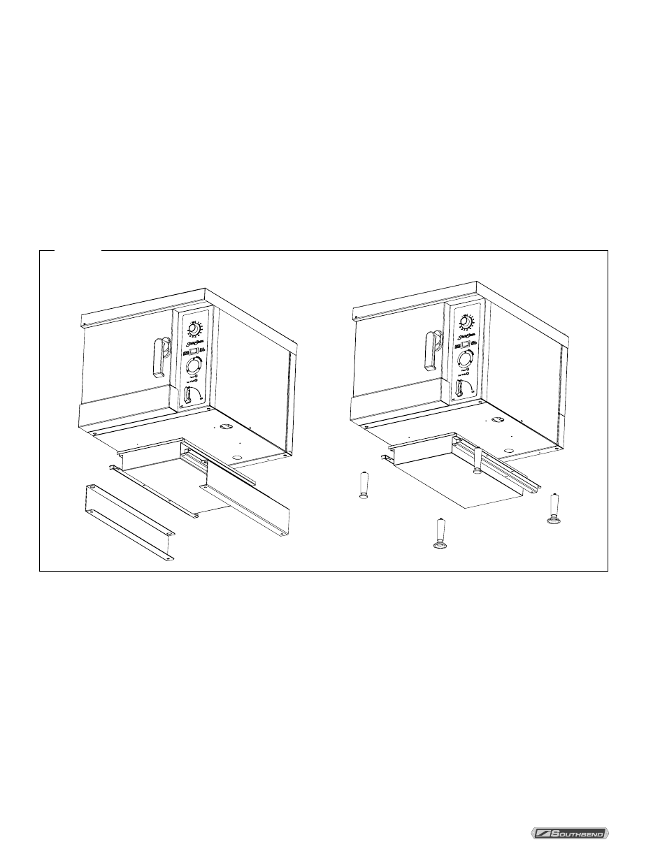 Step 2a: attach legs or brackets, Step 2b: mounting on cabinet base, Step 2c: stacking two steamers | Southbend STRE-5EZ User Manual | Page 14 / 56