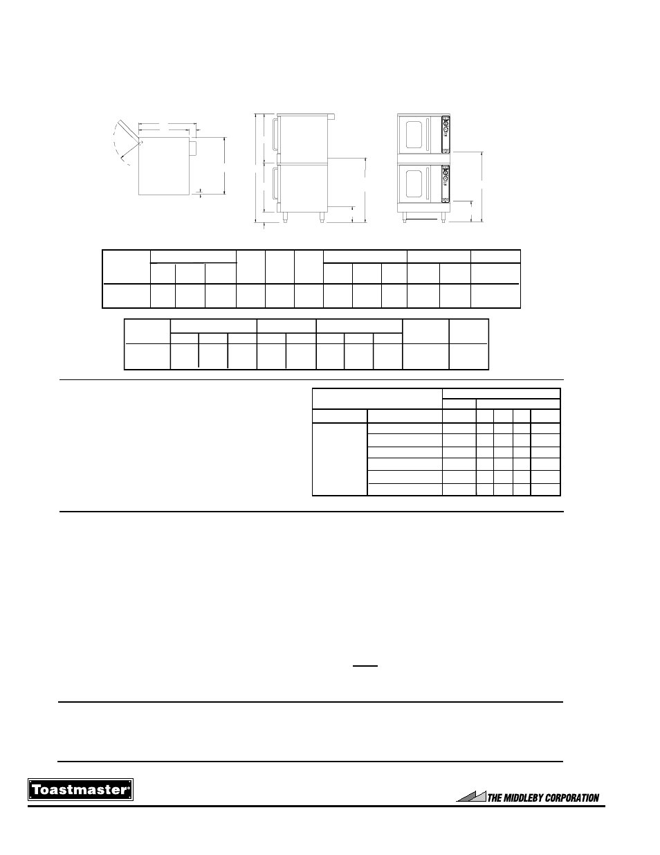 Olympic gold half-size convection oven, Top view side view front view, Dimensions | Utility information, Construction (bidding) specifications, Miscellaneous information | Southbend TG60SC User Manual | Page 2 / 2