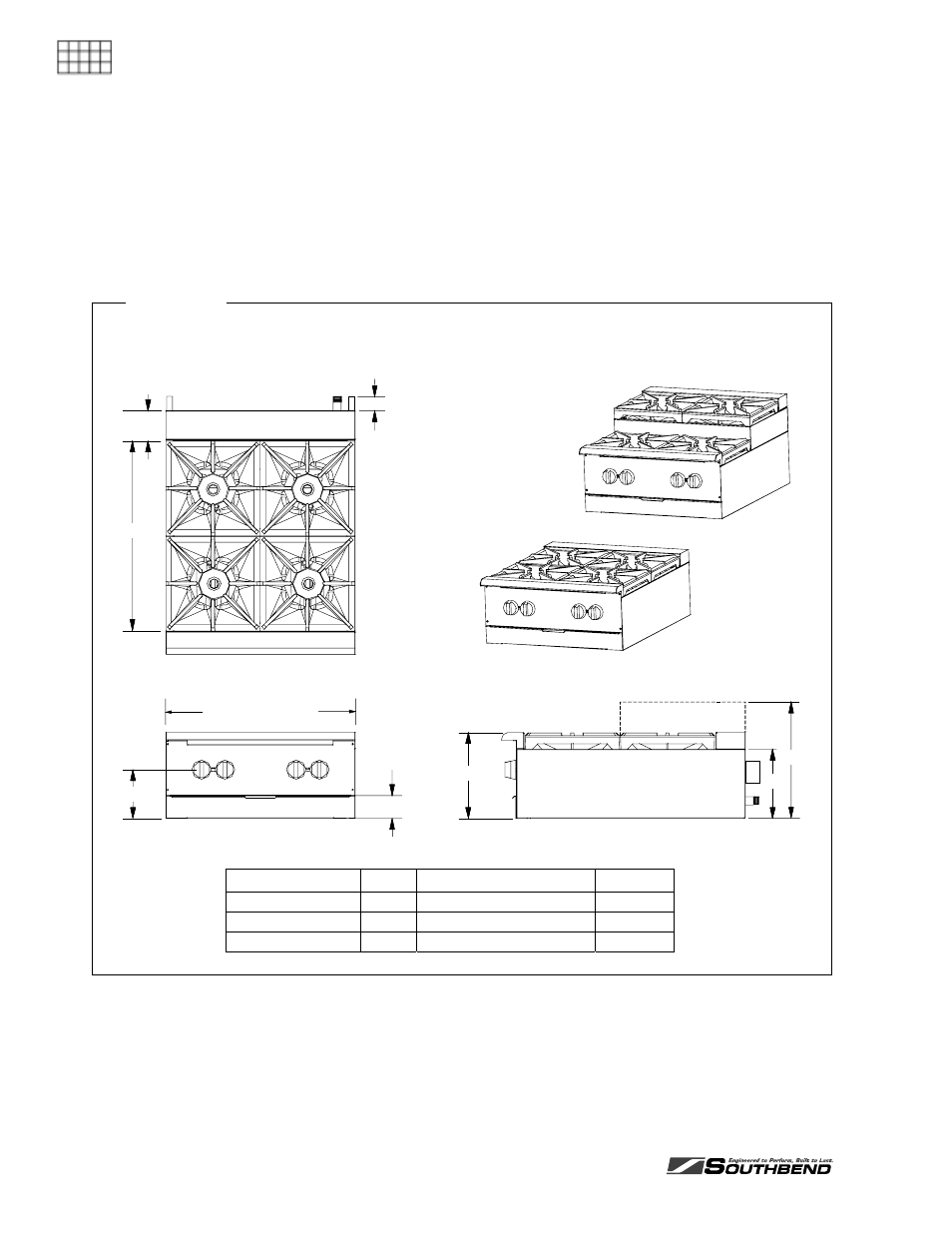 Pecifications, Construction of charbroiler models, Figure 4 | Construction of open top models, Dimensions of open top models | Southbend HDG-24-M User Manual | Page 8 / 52