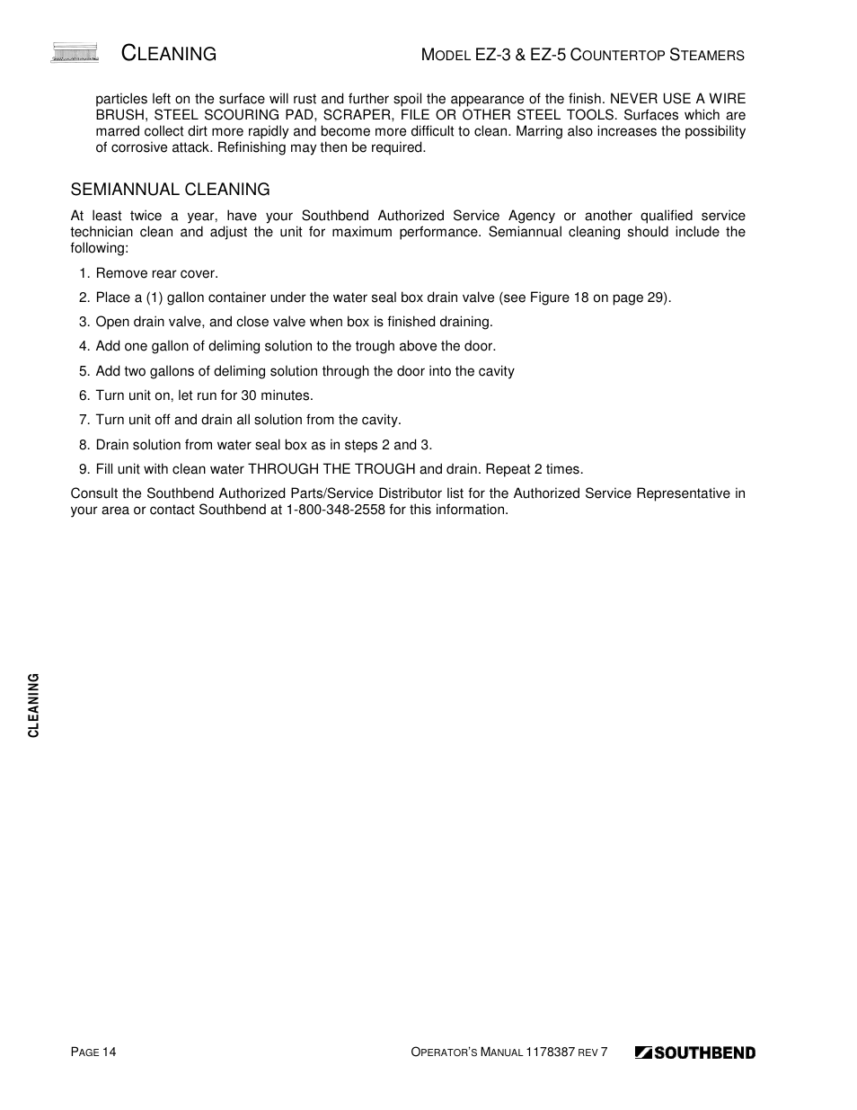 Leaning | Southbend SIMPLE STEAM COUNTERTOP STEAMERS EZ-5 User Manual | Page 14 / 45