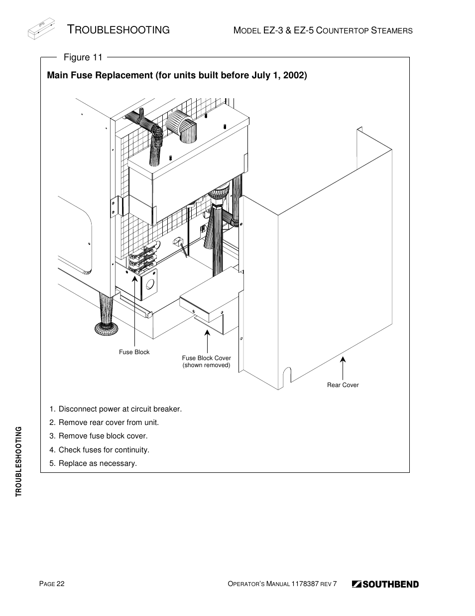 Roubleshooting | Southbend SIMPLE STEAM COUNTERTOP STEAMERS EZ-5 User Manual | Page 22 / 45