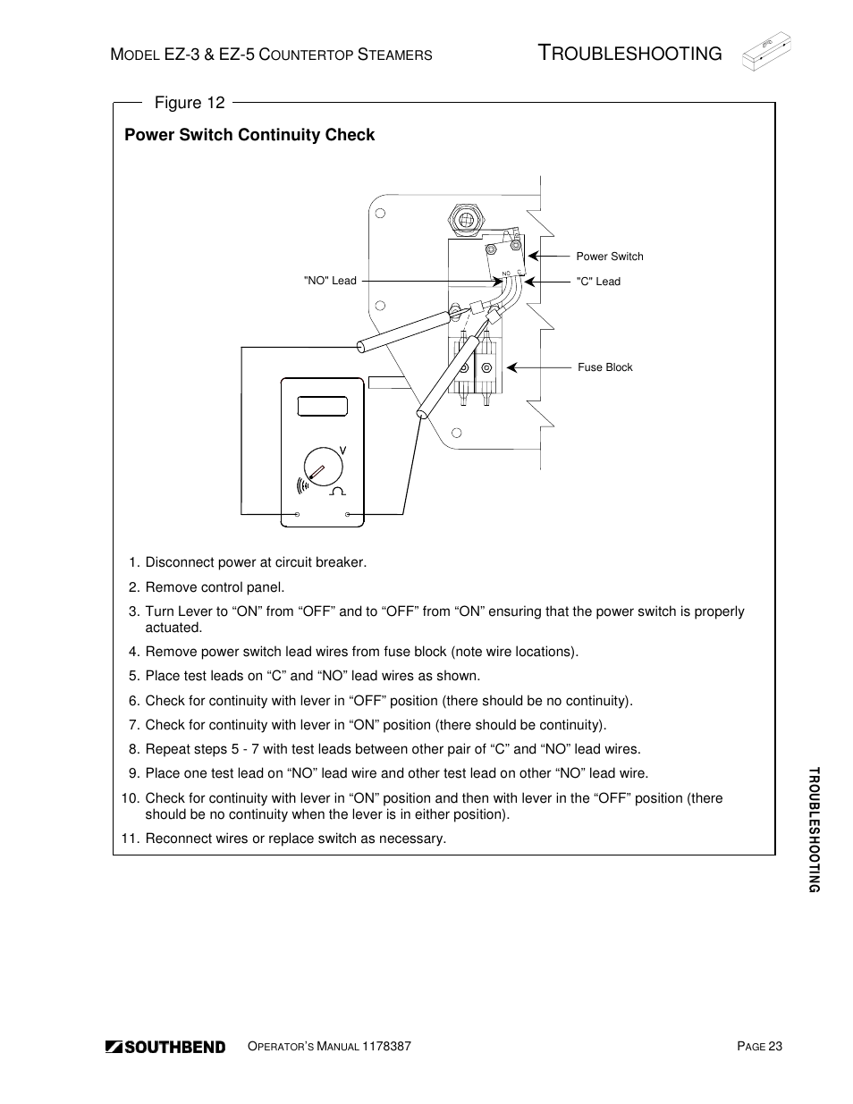 Roubleshooting | Southbend SIMPLE STEAM COUNTERTOP STEAMERS EZ-5 User Manual | Page 23 / 45