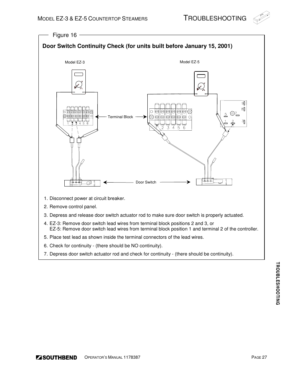 Roubleshooting | Southbend SIMPLE STEAM COUNTERTOP STEAMERS EZ-5 User Manual | Page 27 / 45