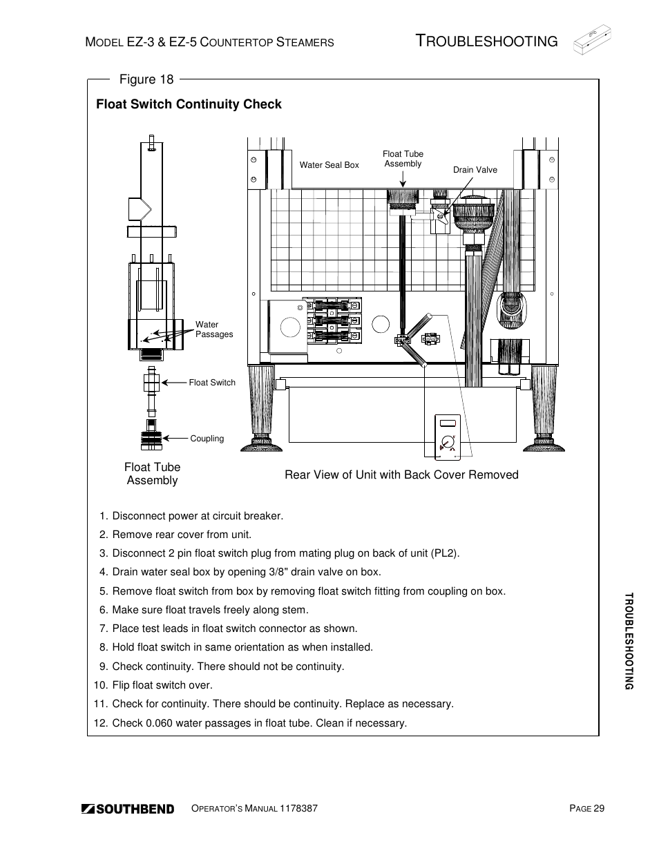 Roubleshooting | Southbend SIMPLE STEAM COUNTERTOP STEAMERS EZ-5 User Manual | Page 29 / 45