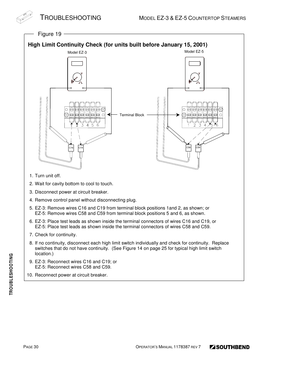 Roubleshooting | Southbend SIMPLE STEAM COUNTERTOP STEAMERS EZ-5 User Manual | Page 30 / 45