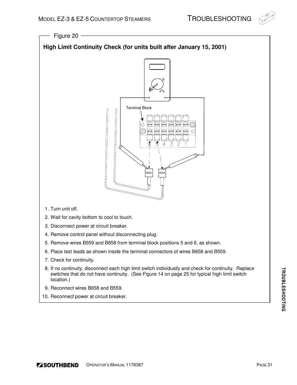 Roubleshooting | Southbend SIMPLE STEAM COUNTERTOP STEAMERS EZ-5 User Manual | Page 31 / 45