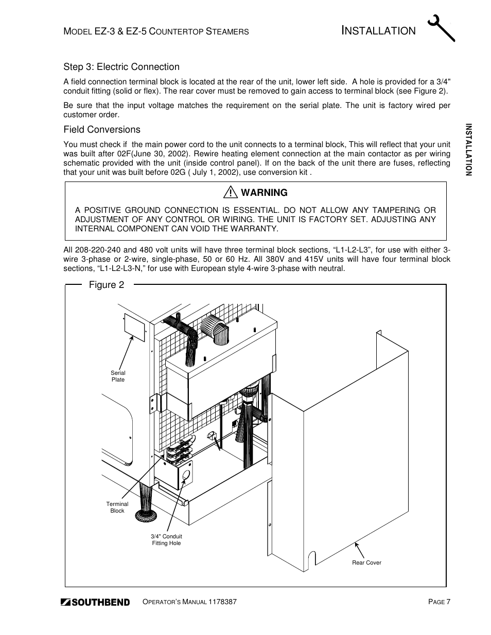 Nstallation | Southbend SIMPLE STEAM COUNTERTOP STEAMERS EZ-5 User Manual | Page 7 / 45