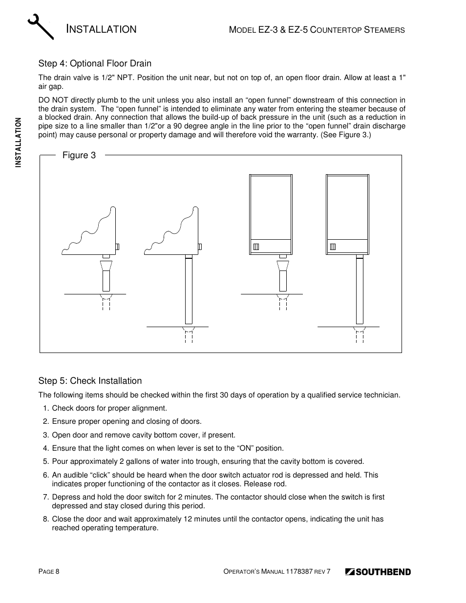 Nstallation | Southbend SIMPLE STEAM COUNTERTOP STEAMERS EZ-5 User Manual | Page 8 / 45