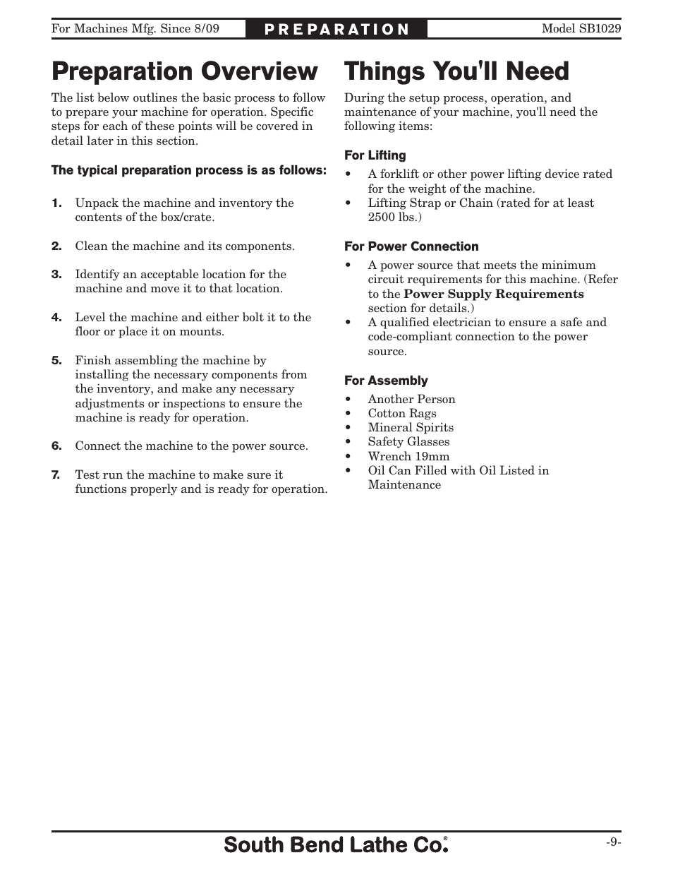 Preparation overview things you'll need | Southbend 6