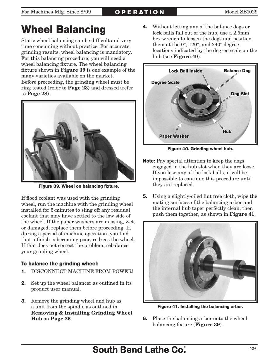 Wheel balancing | Southbend 6" x 18" SURFACE GRINDER SB1029 User Manual | Page 31 / 60