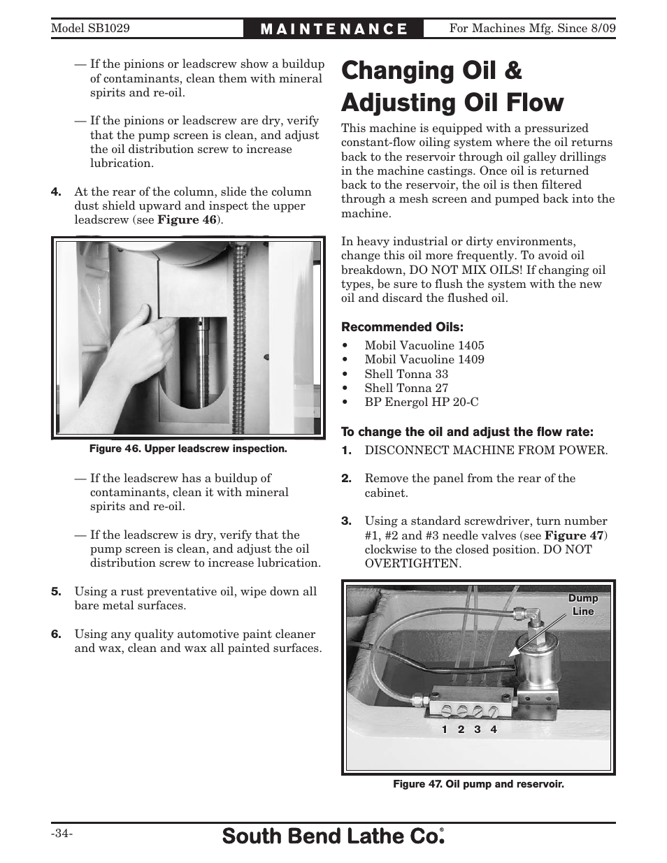 Changing oil & adjusting oil flow | Southbend 6" x 18" SURFACE GRINDER SB1029 User Manual | Page 36 / 60