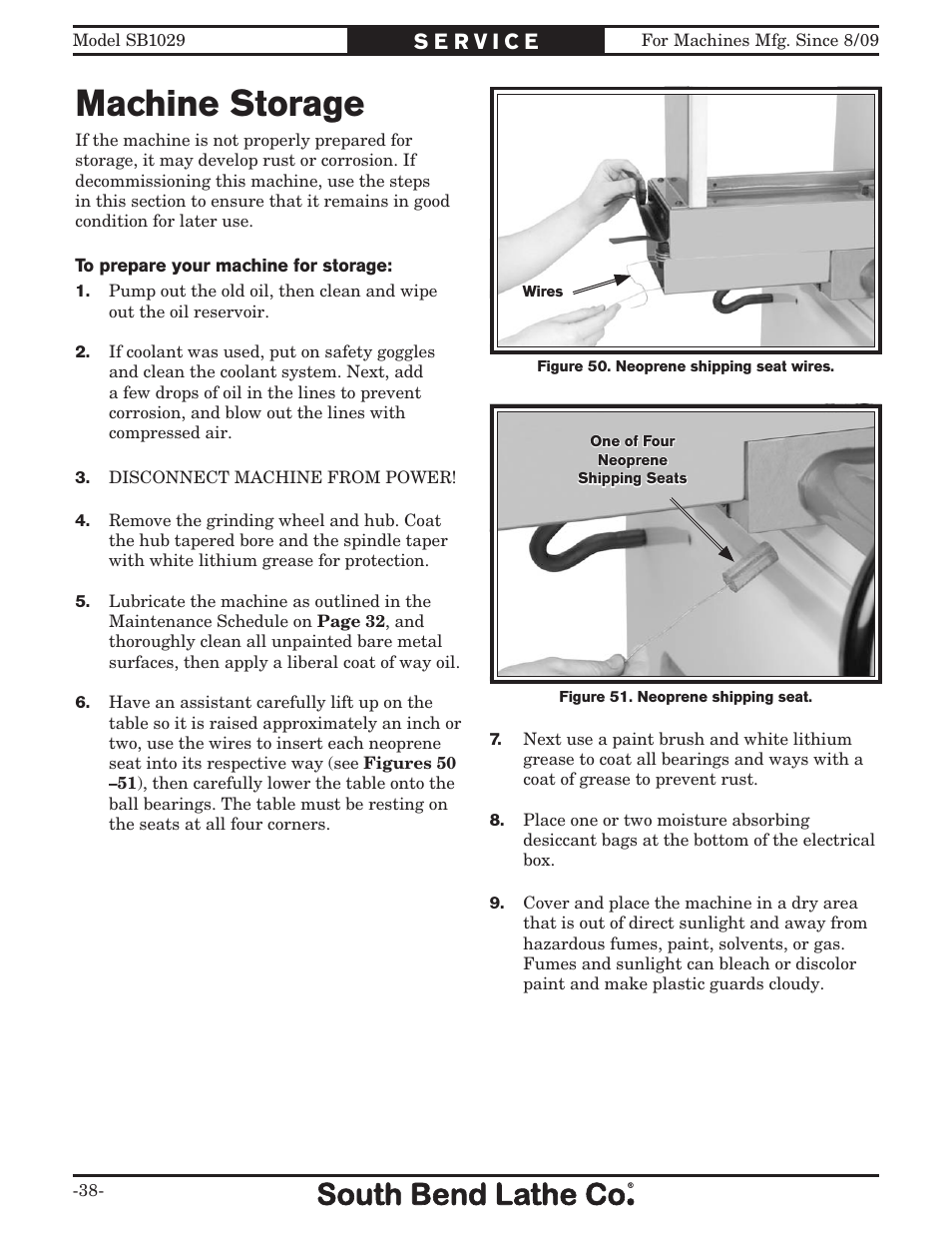 Machine storage | Southbend 6" x 18" SURFACE GRINDER SB1029 User Manual | Page 40 / 60