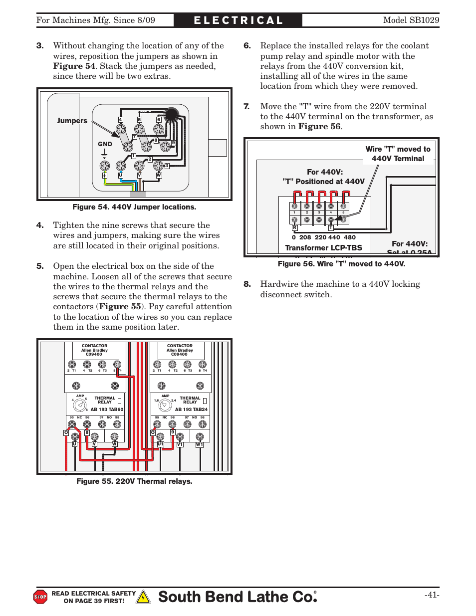 Motor, Jumpers, Wire "t" moved to 440v terminal | Southbend 6" x 18" SURFACE GRINDER SB1029 User Manual | Page 43 / 60