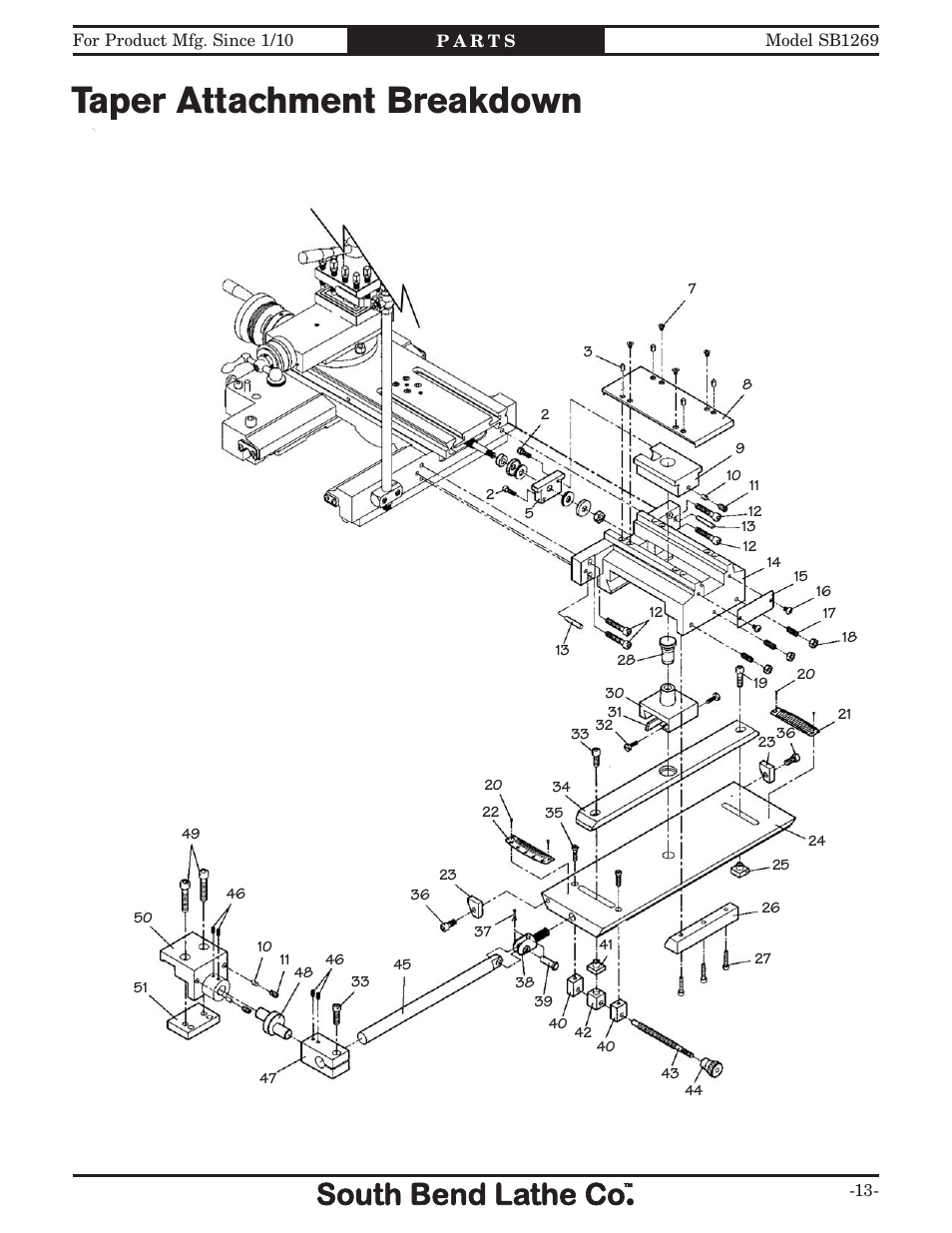 Taper attachment breakdown | Southbend SB1269 User Manual | Page 13 / 16