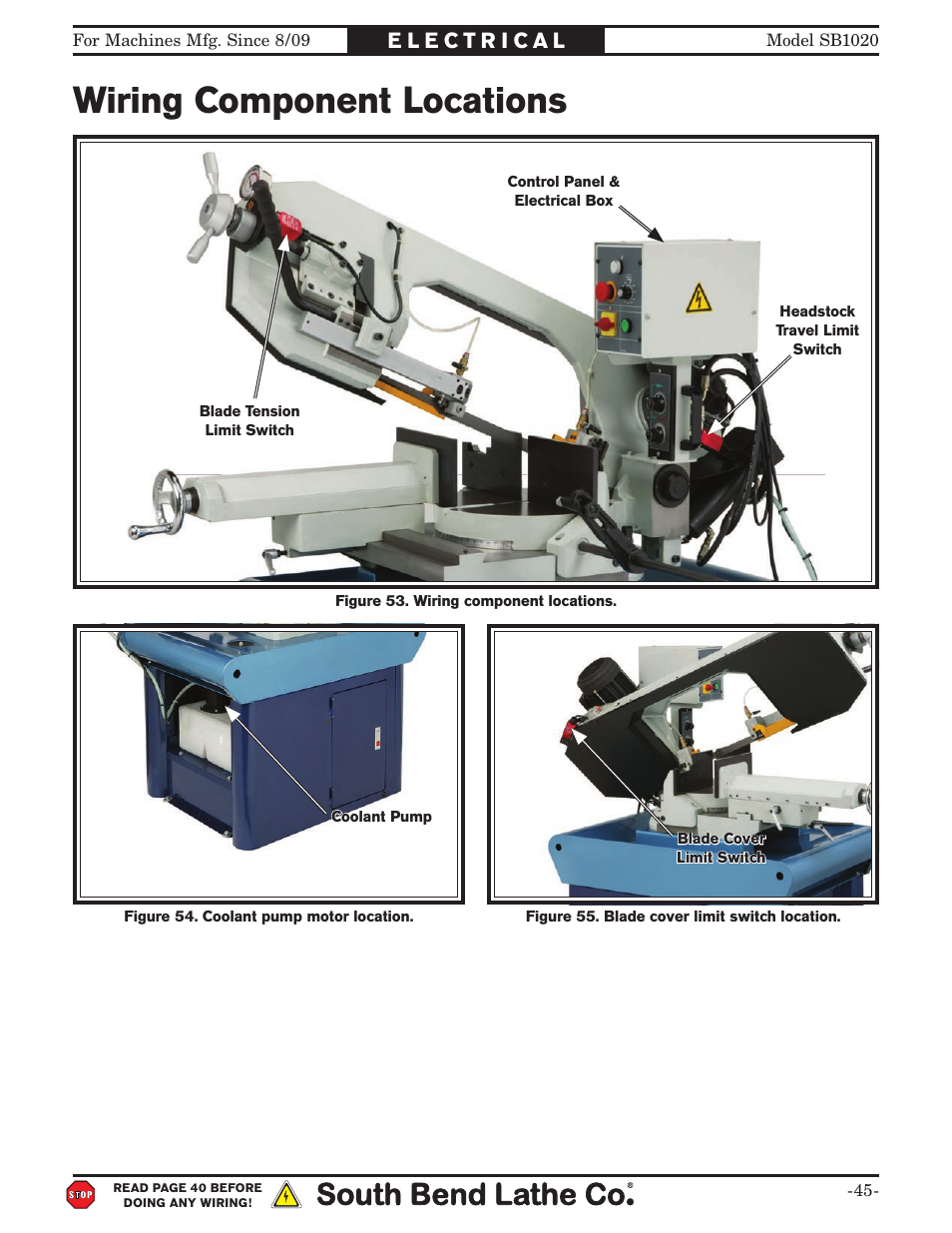Wiring component locations | Southbend SB1020 User Manual | Page 47 / 56
