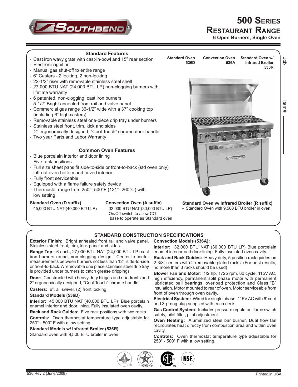 Southbend 536A User Manual | 2 pages