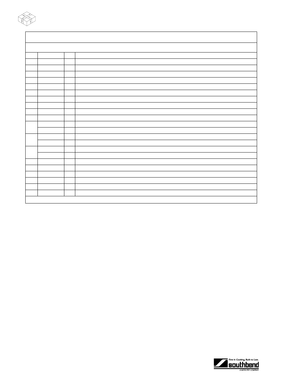 Arts, Floor stand parts for 60" width griddles | Southbend SGS-48E User Manual | Page 34 / 38