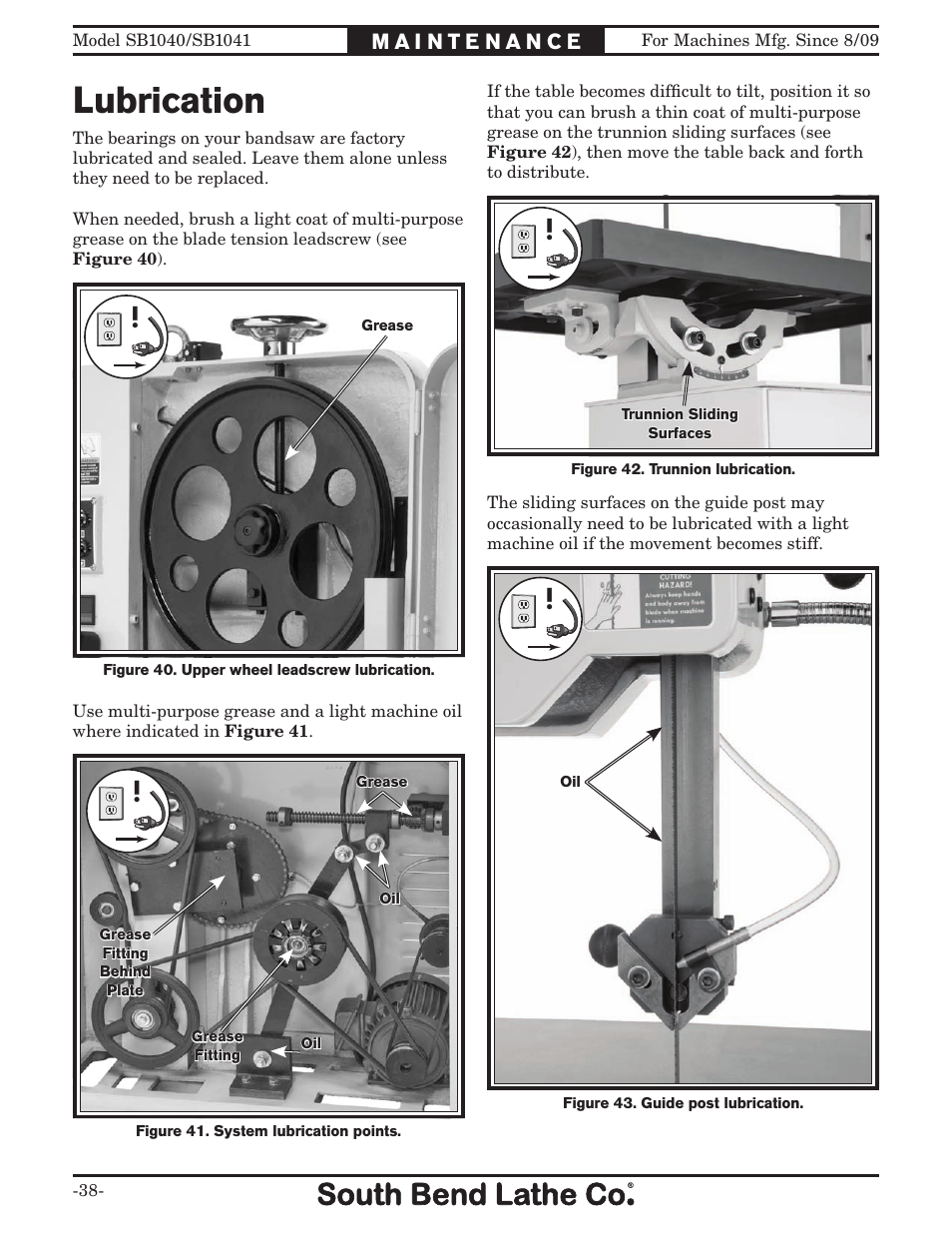 Lubrication | Southbend SB1040 User Manual | Page 40 / 72