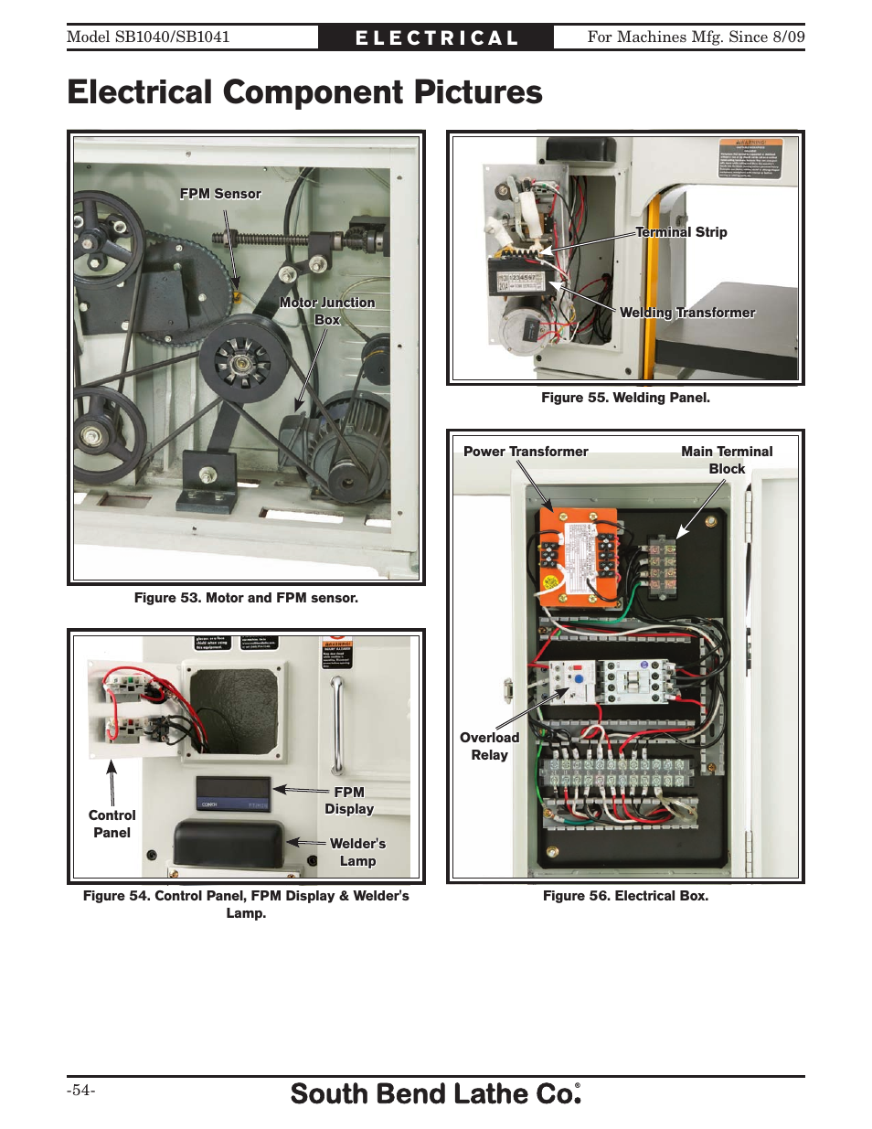 Electrical component pictures | Southbend SB1040 User Manual | Page 56 / 72