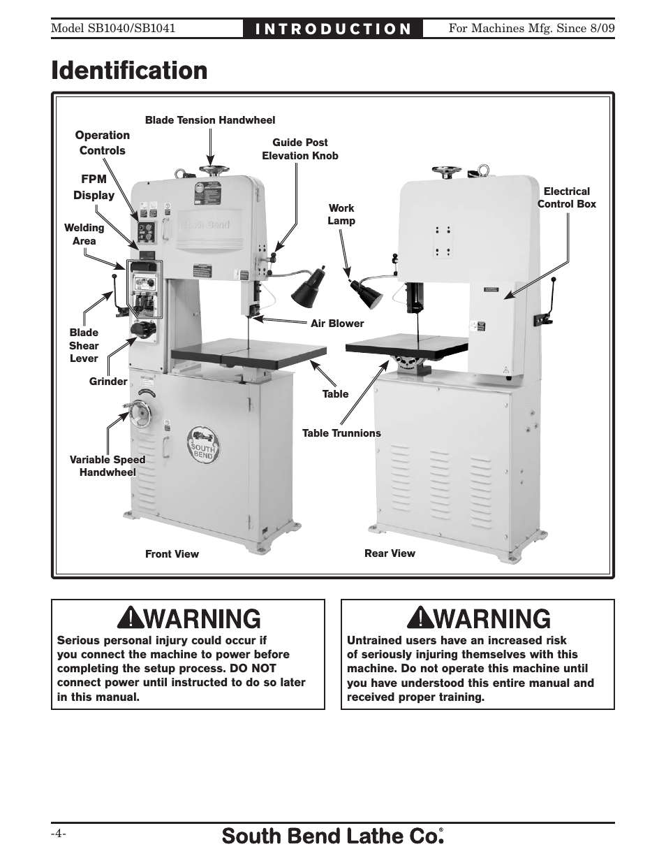 Identiﬁcation | Southbend SB1040 User Manual | Page 6 / 72