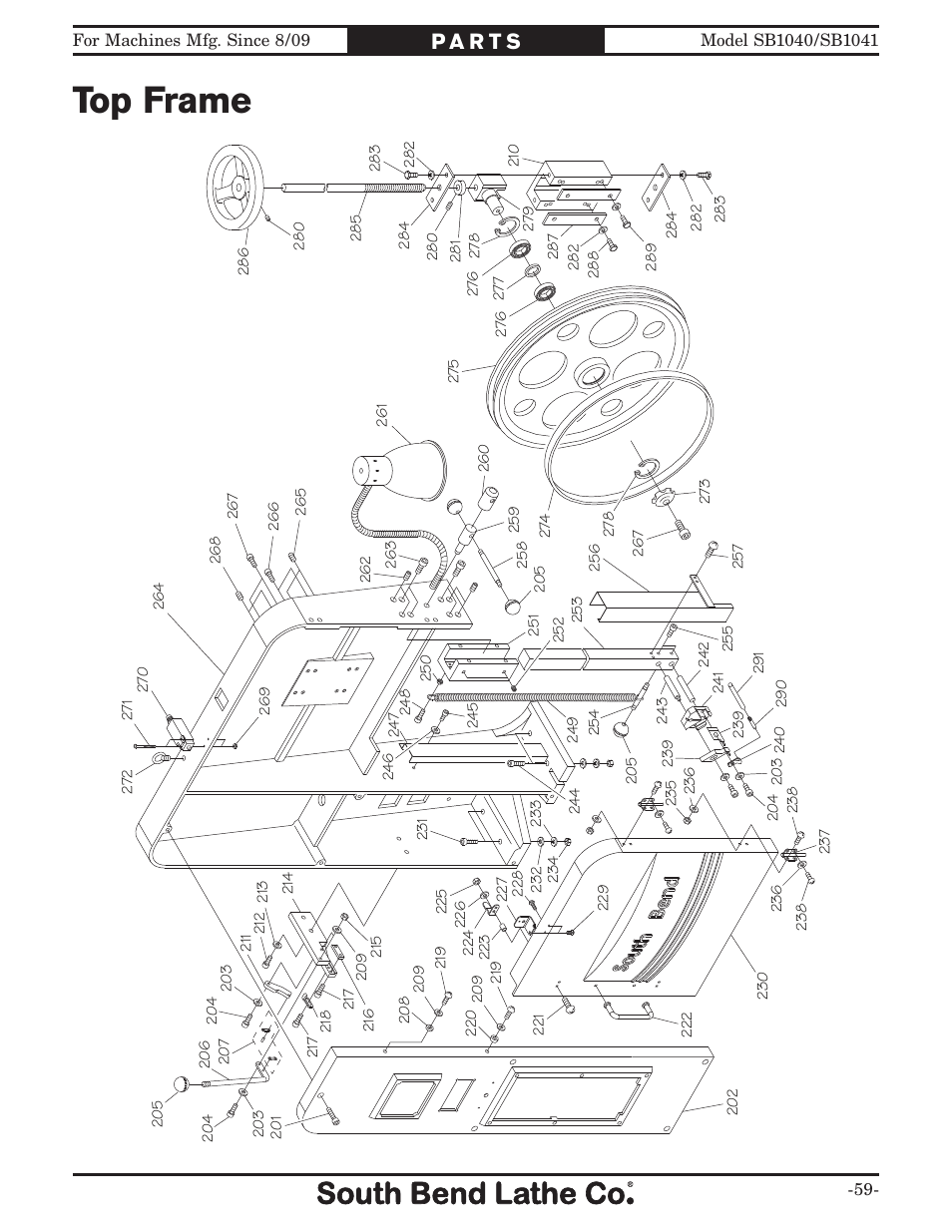 Top frame | Southbend SB1040 User Manual | Page 61 / 72