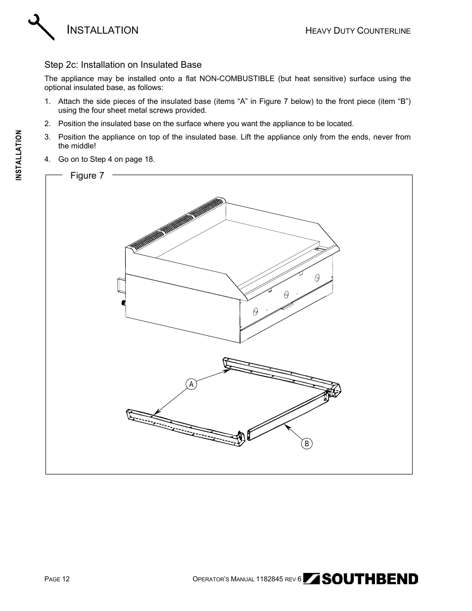 Step 2c: installation on insulated base, Nstallation | Southbend HDG-60E User Manual | Page 12 / 48