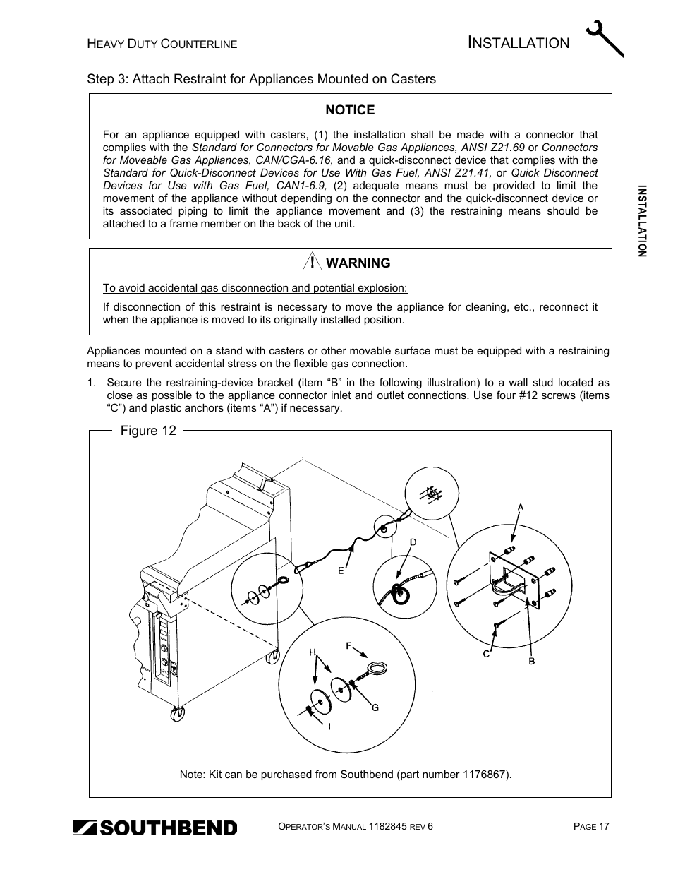 Nstallation | Southbend HDG-60E User Manual | Page 17 / 48