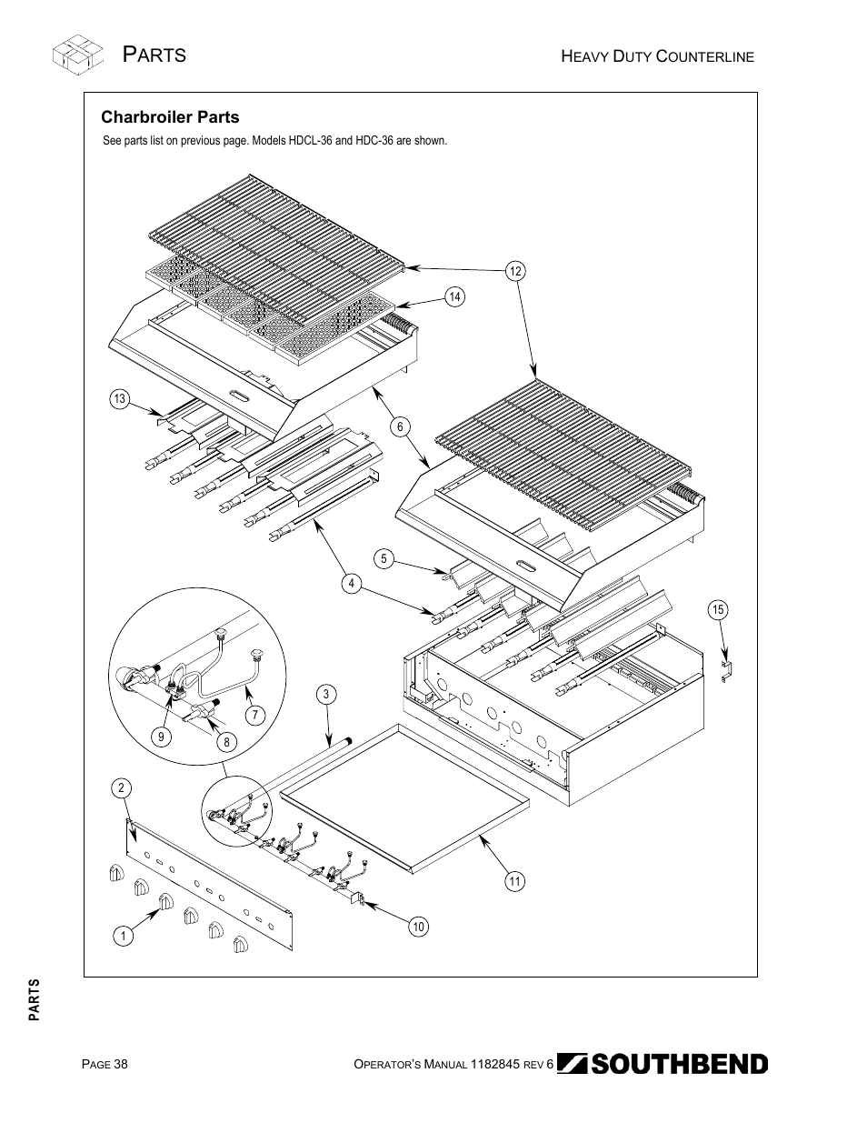 Arts, Charbroiler parts | Southbend HDG-60E User Manual | Page 38 / 48