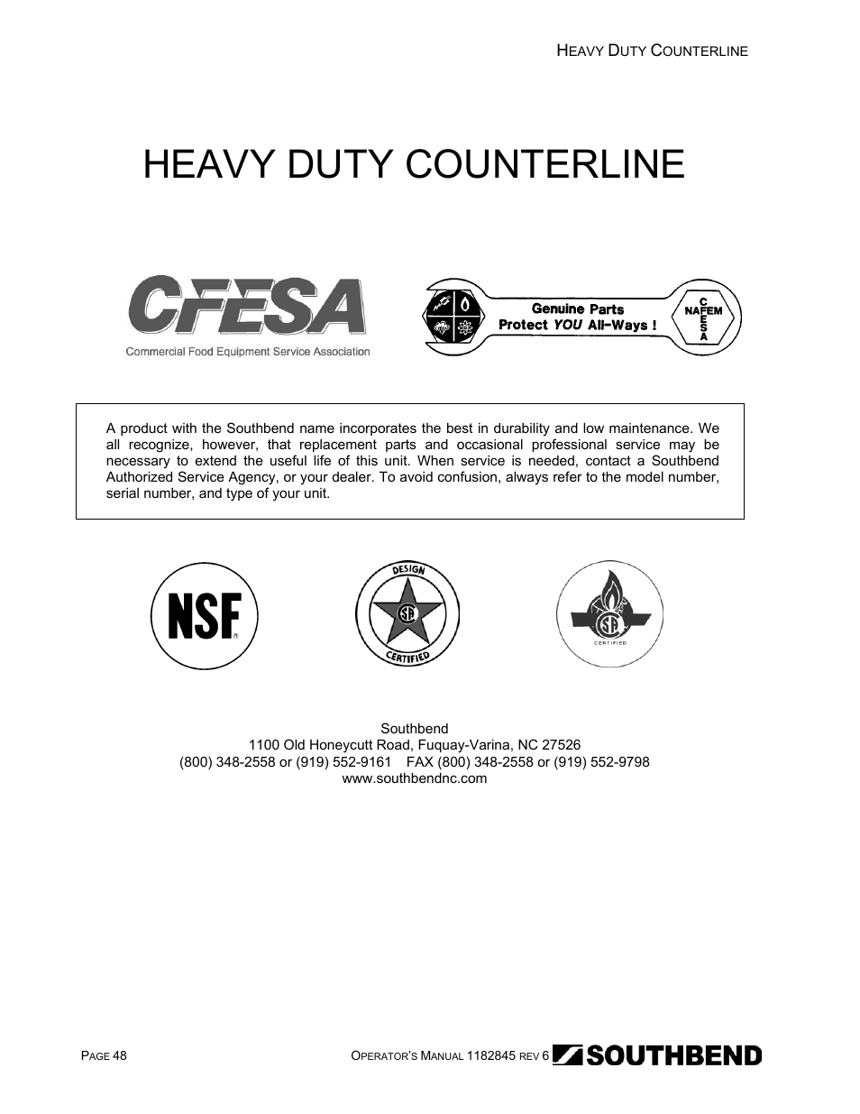 Heavy duty counterline | Southbend HDG-60E User Manual | Page 48 / 48