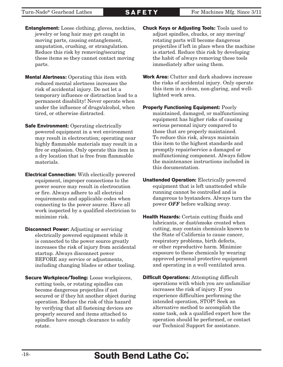 Southbend Gearhead w/ Dro SB10146PF User Manual | Page 20 / 140