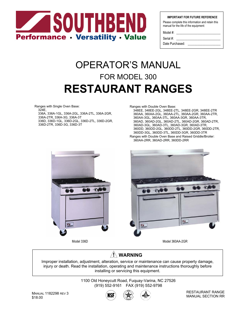 Southbend 336D-3T User Manual | 64 pages