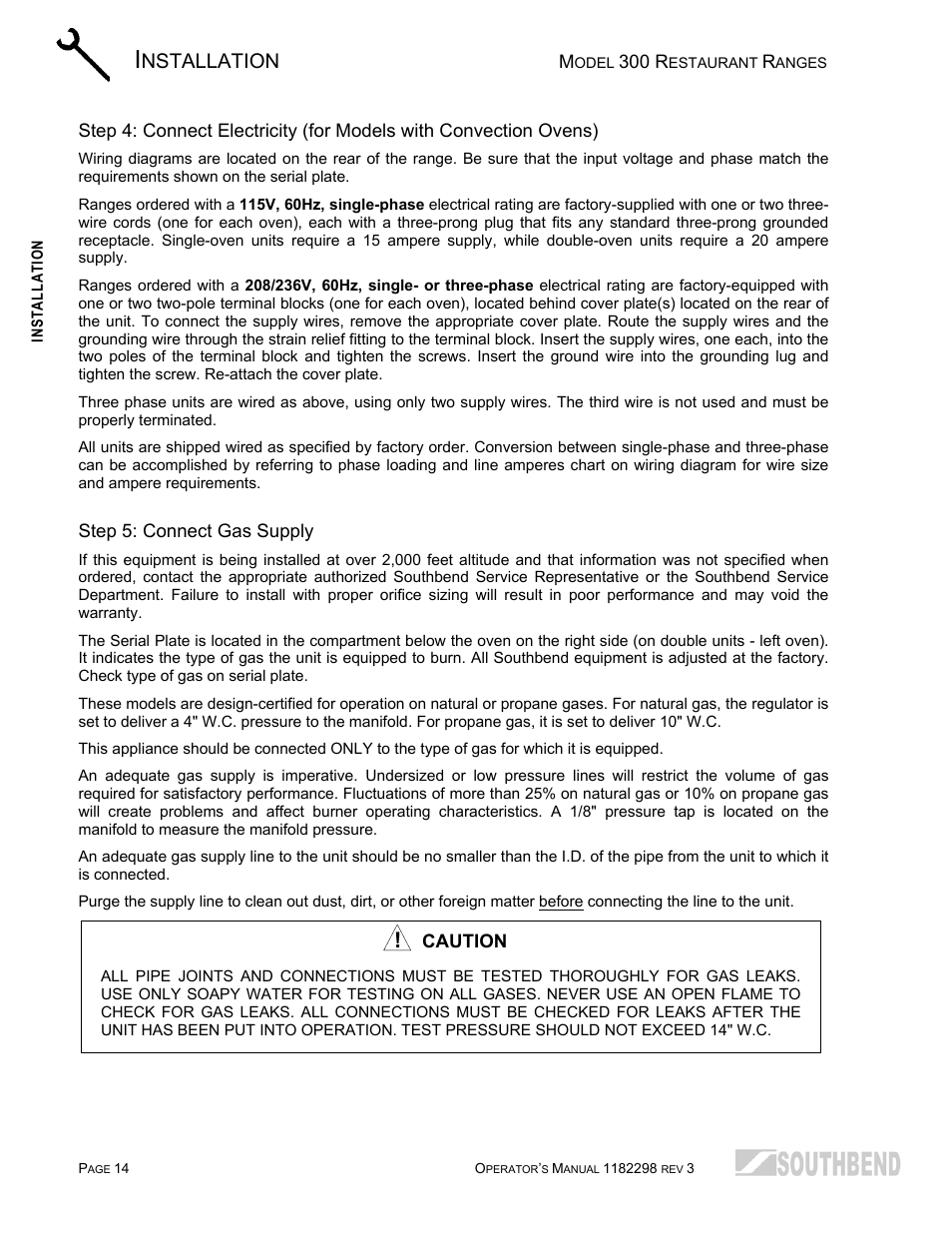 Step 5: connect gas supply, Nstallation | Southbend 336D-3T User Manual | Page 14 / 64