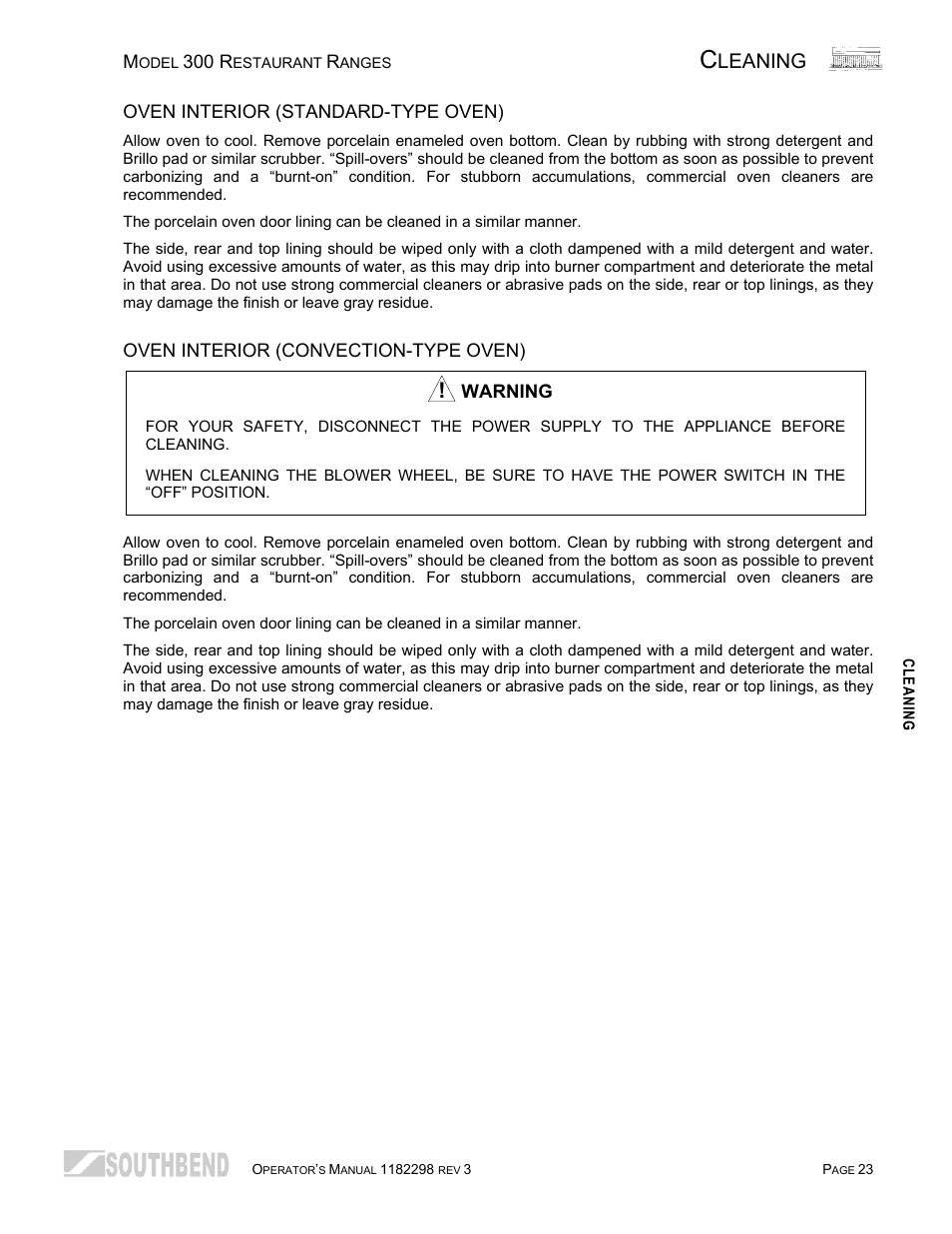Oven interior (standard-type oven), Oven interior (convection-type oven), Leaning | Southbend 336D-3T User Manual | Page 23 / 64