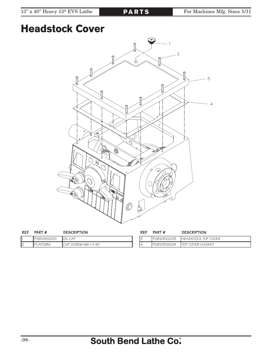 Headstock cover | Southbend South Bend SB1051 User Manual | Page 100 / 136