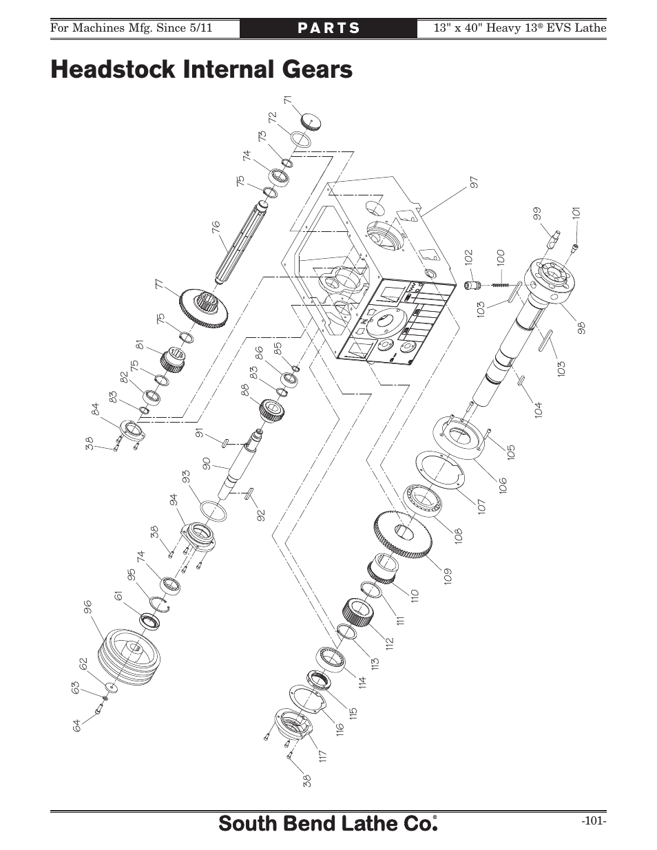 Headstock internal gears | Southbend South Bend SB1051 User Manual | Page 103 / 136