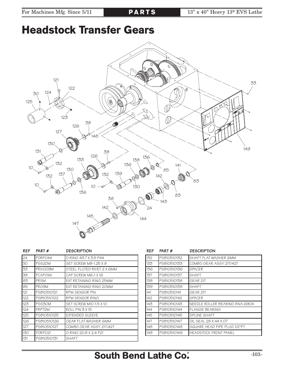 Headstock transfer gears | Southbend South Bend SB1051 User Manual | Page 105 / 136