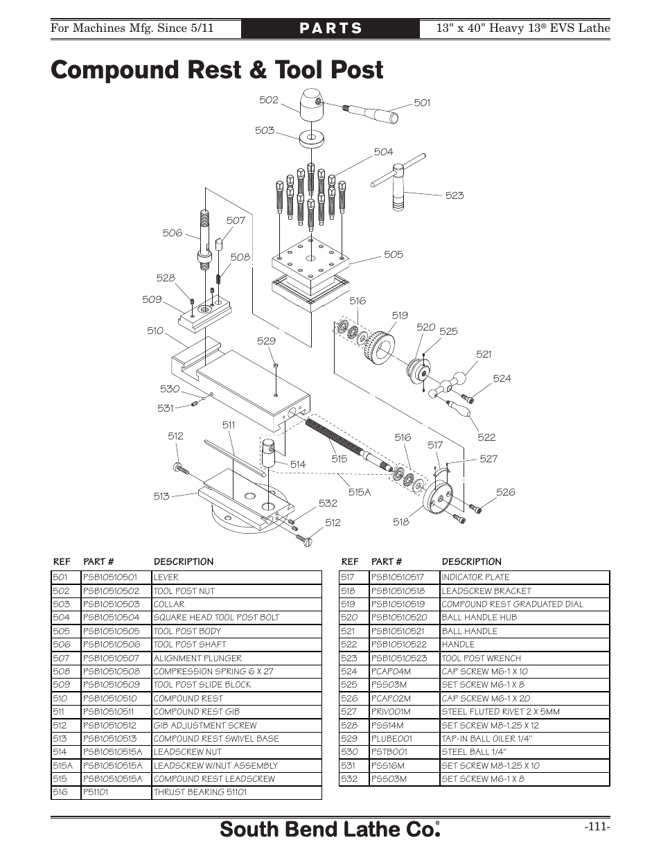 Compound rest & tool post | Southbend South Bend SB1051 User Manual | Page 113 / 136