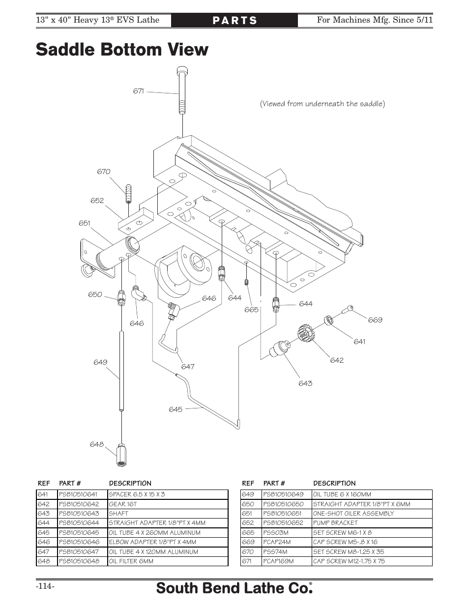 Saddle bottom view | Southbend South Bend SB1051 User Manual | Page 116 / 136