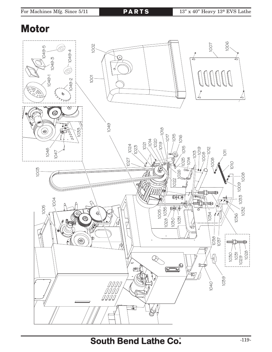 Motor | Southbend South Bend SB1051 User Manual | Page 121 / 136