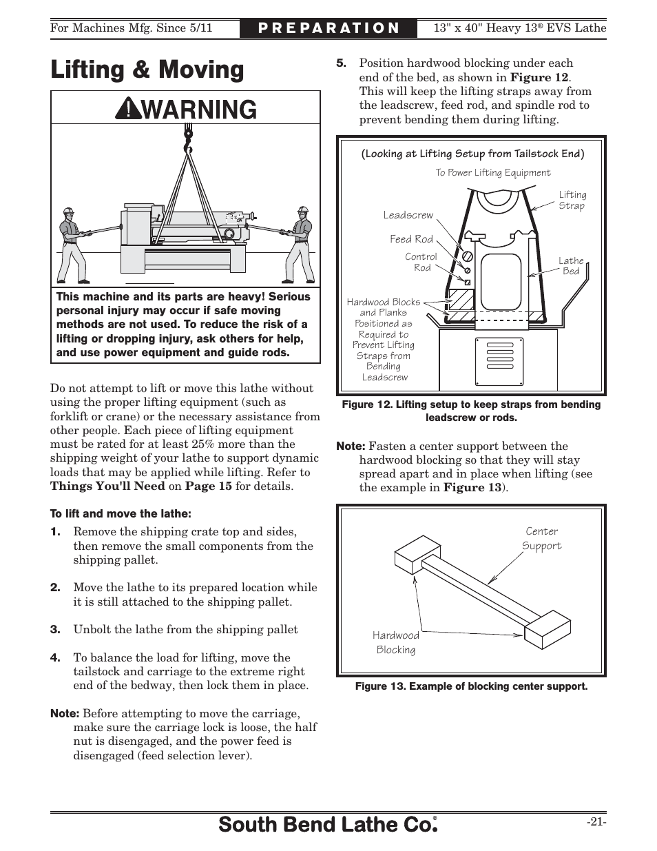 Lifting & moving | Southbend South Bend SB1051 User Manual | Page 23 / 136