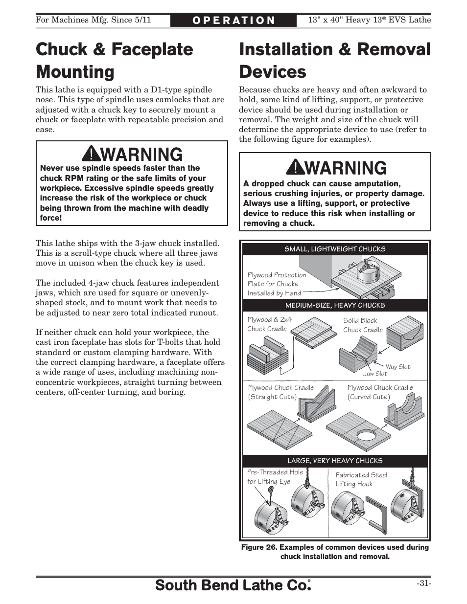 Chuck & faceplate mounting, Installation & removal devices | Southbend South Bend SB1051 User Manual | Page 33 / 136