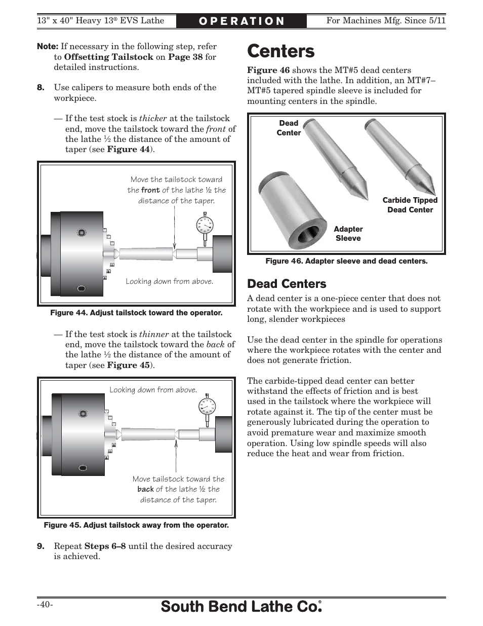 Centers, Dead centers | Southbend South Bend SB1051 User Manual | Page 42 / 136